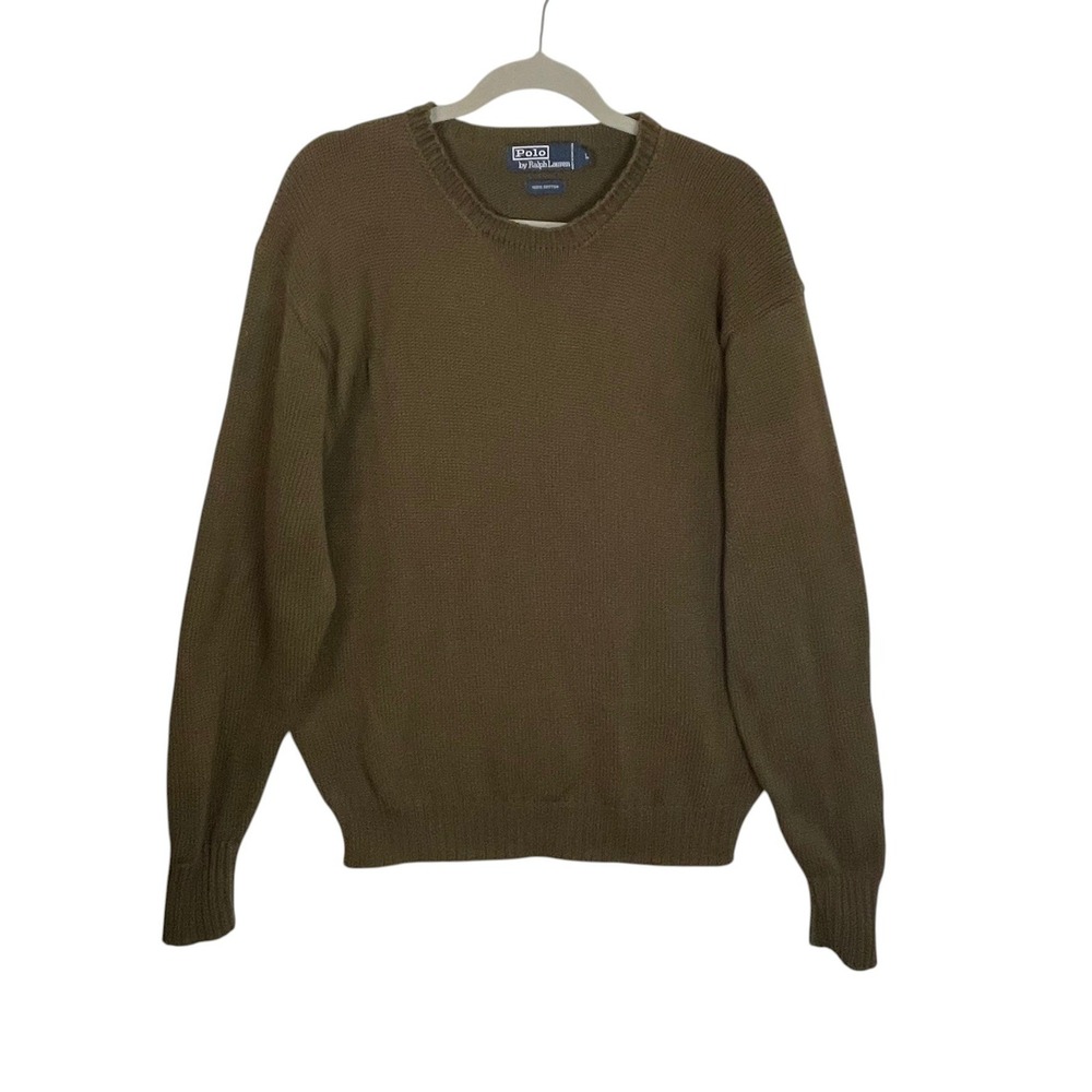 VTG Polo Ralph Lauren L Brown Cotton Crew Neck Sweater Burgundy Pony Hong Kong